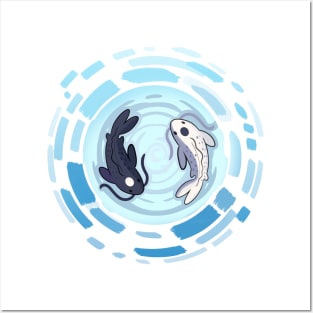 Yin and Yang Koi Whirlpool - Yin Version Posters and Art